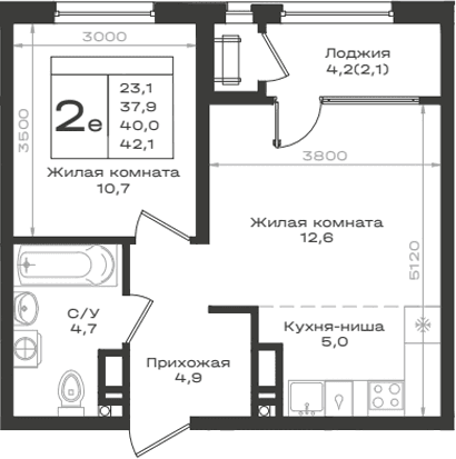 Продается 2-комн. квартира, 37.9 м²
