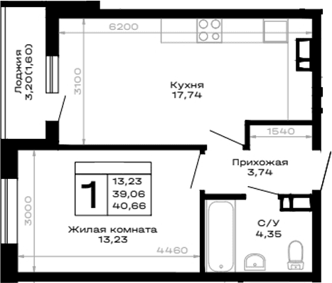 Продается 1-комн. квартира, 39.06 м²