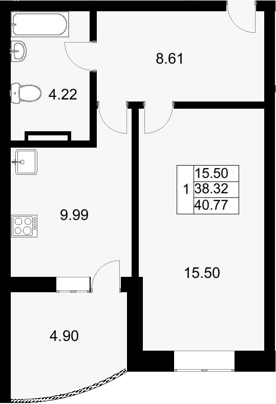 Продается 1-комн. квартира, 39.95 м²