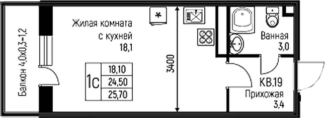 Продается 1-комн. квартира, 24.5 м²