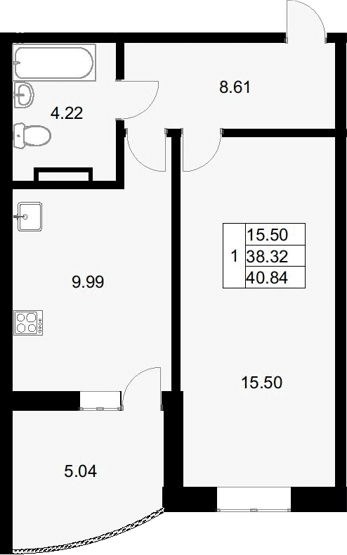 Продается 1-комн. квартира, 38.03 м²