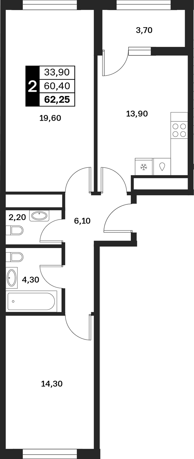 Продается 2-комн. квартира, 60.4 м²