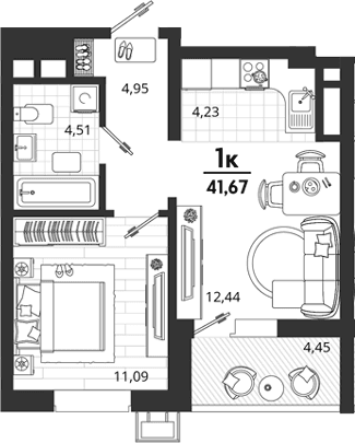 Продается 1-комн. квартира, 37.22 м²