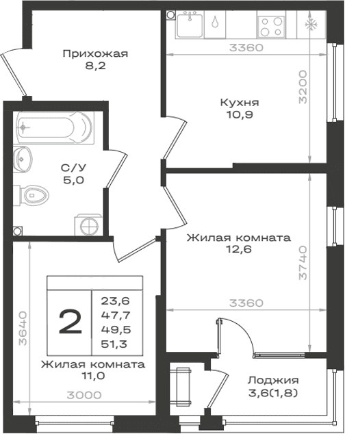 Продается 2-комн. квартира, 47.7 м²