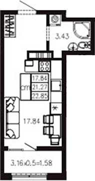 Продается 1-комн. квартира, 21.32 м²