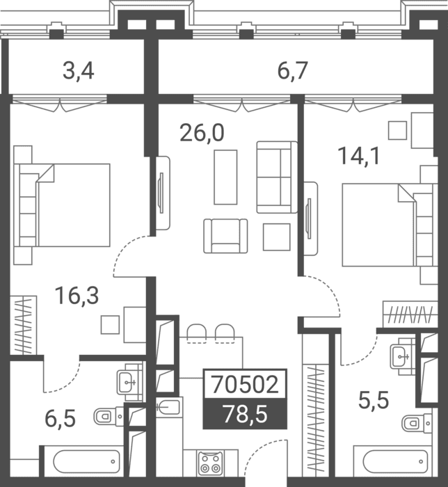 Продается 3-комн. квартира, 68.4 м²