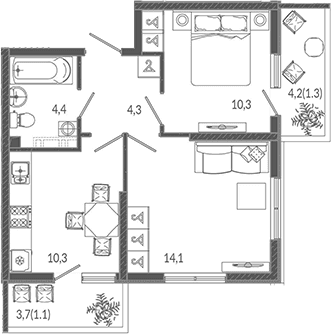 Продается 2-комн. квартира, 43.4 м²