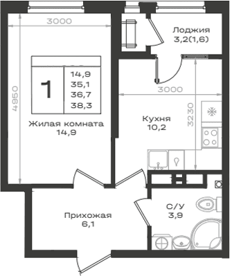 Продается 1-комн. квартира, 35.1 м²