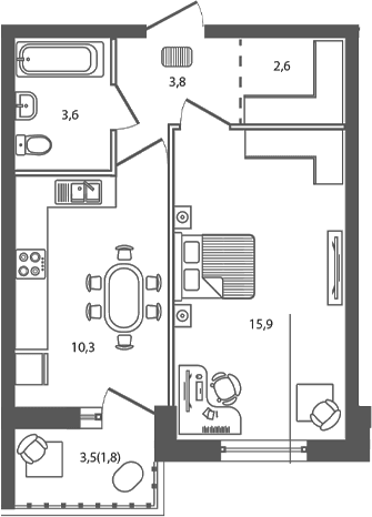 Продается 1-комн. квартира, 36.2 м²