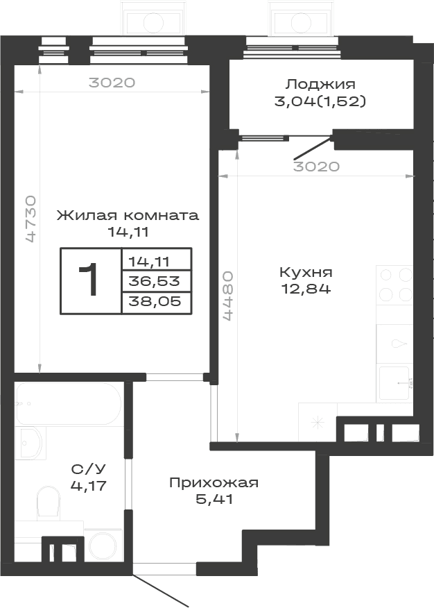 Продается 1-комн. квартира, 36.53 м²