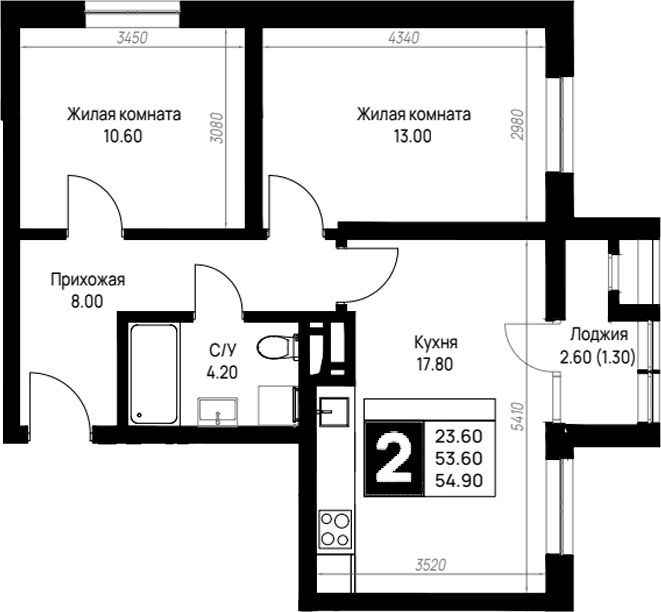 Продается 2-комн. квартира, 53.6 м²