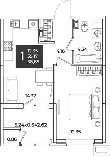 Продается 1-комн. квартира, 35.17 м²