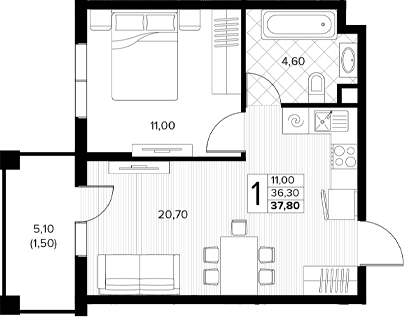 Продается 1-комн. квартира, 36.3 м²