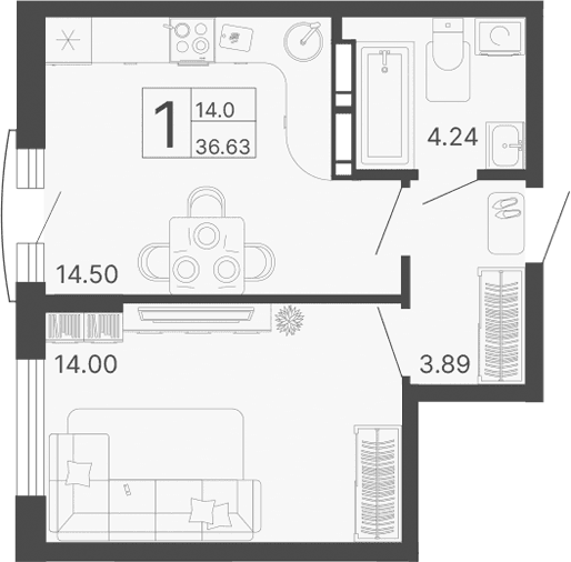 Продается 1-комн. квартира, 36.63 м²