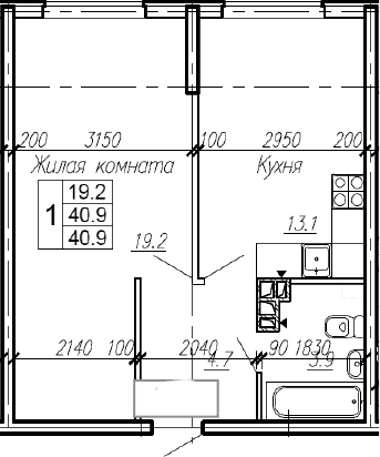 Продается 1-комн. квартира, 40.9 м²