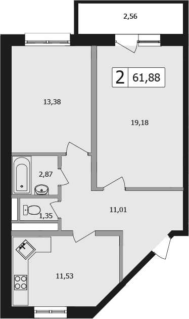 Продается 2-комн. квартира, 61.9 м²