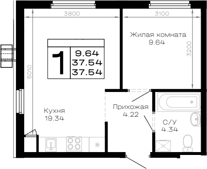 Продается 1-комн. квартира, 37.54 м²