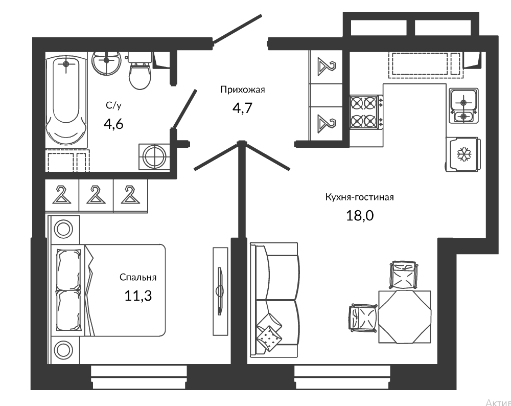 Продается 2-комн. квартира, 38.6 м²