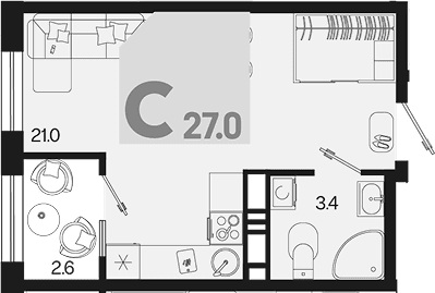 Продается 1-комн. квартира, 24.4 м²