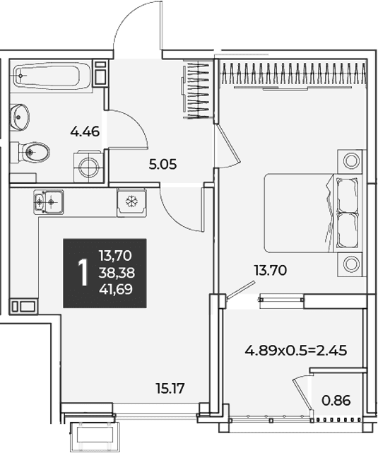 Продается 1-комн. квартира, 38.38 м²