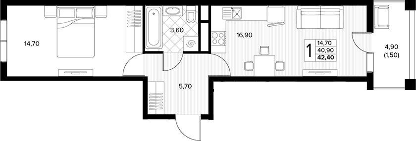Продается 1-комн. квартира, 40.9 м²