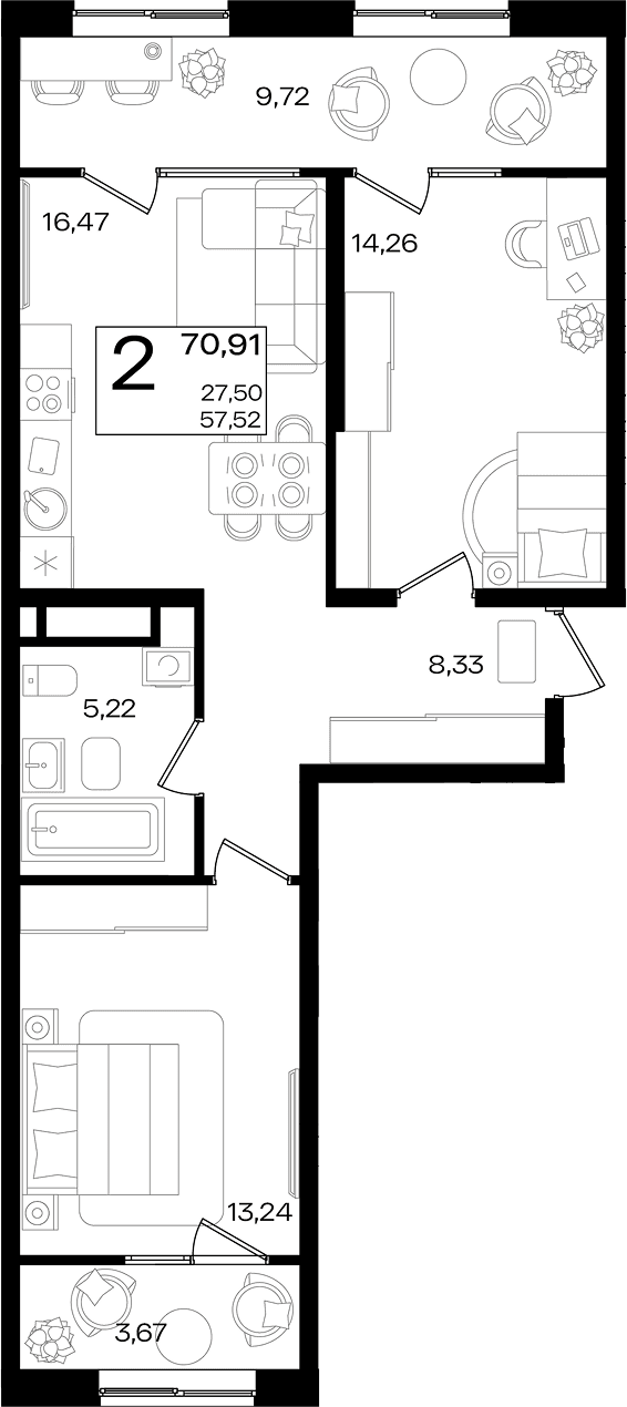 Продается 3-комн. квартира, 57.52 м²