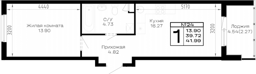 Продается 1-комн. квартира, 39.72 м²