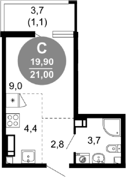Продается 1-комн. квартира, 19.9 м²