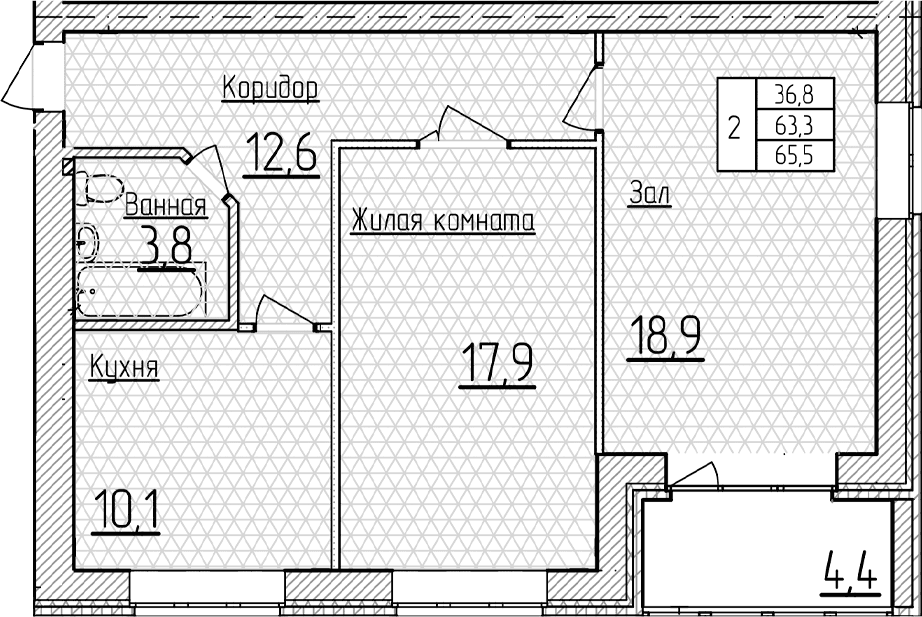 Продается 2-комн. квартира, 63.3 м²