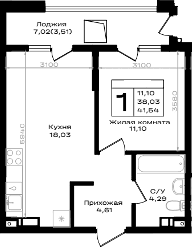 Продается 1-комн. квартира, 38.03 м²