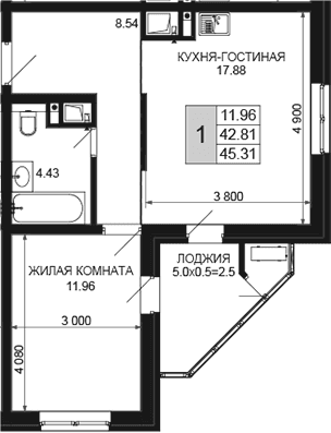 Продается 2-комн. квартира, 42.81 м²