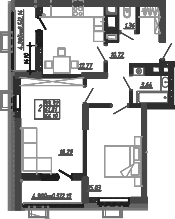 Продается 2-комн. квартира, 61.81 м²