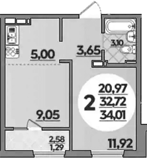 Продается 1-комн. квартира, 32.72 м²