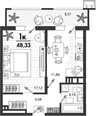 Продается 1-комн. квартира, 39.82 м²