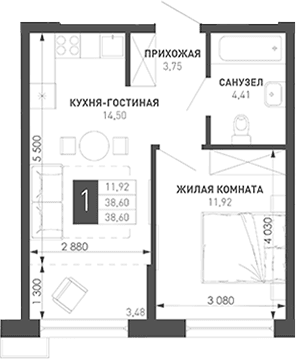 Продается 1-комн. квартира, 36.58 м²