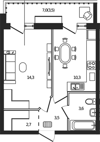 Продается 1-комн. квартира, 34.4 м²