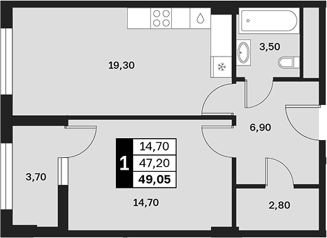 Продается 1-комн. квартира, 47.2 м²