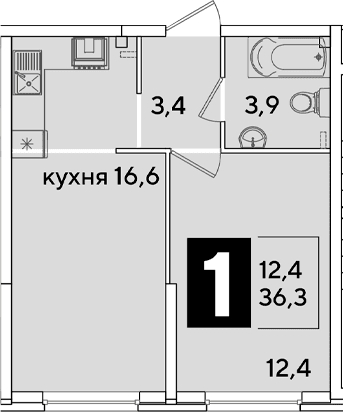 Продается 2-комн. квартира, 36.3 м²