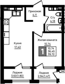 Продается 1-комн. квартира, 36.45 м²