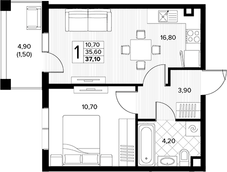 Продается 1-комн. квартира, 35.6 м²