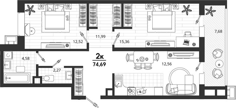 Продается 2-комн. квартира, 67.01 м²