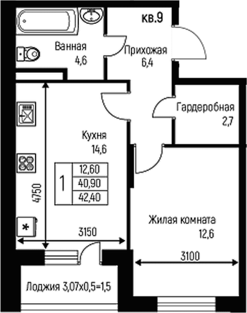 Продается 1-комн. квартира, 40.9 м²