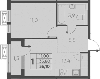 Продается 1-комн. квартира, 35.1 м²
