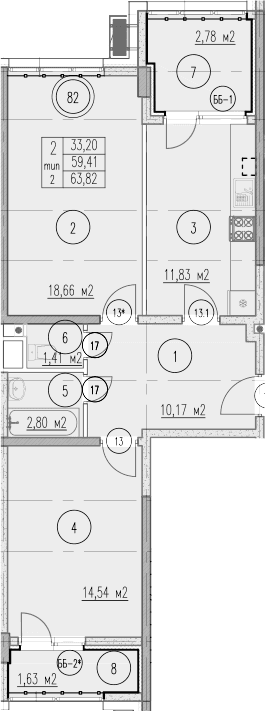 Продается 2-комн. квартира, 59.41 м²