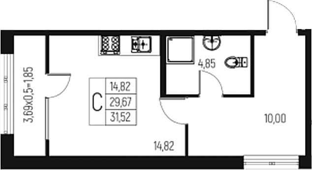 Продается 1-комн. квартира, 29.67 м²
