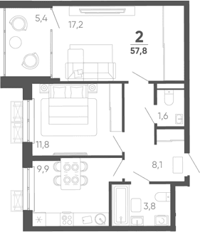 Продается 2-комн. квартира, 52.4 м²