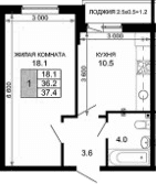 Продается 1-комн. квартира, 36.2 м²