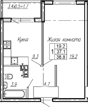 Продается 1-комн. квартира, 37.1 м²