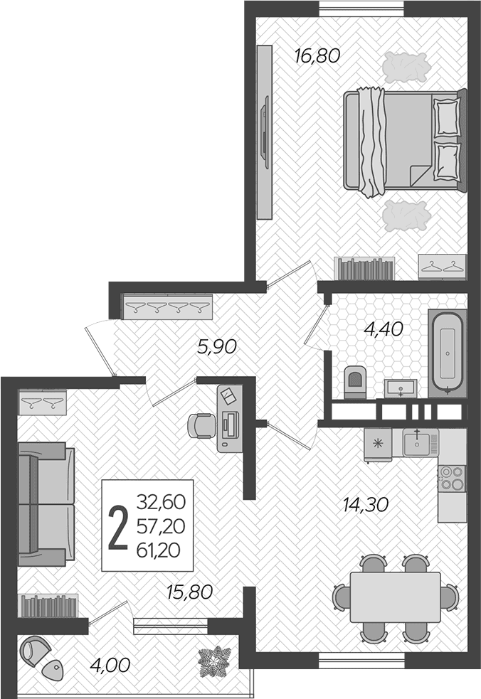 Продается 2-комн. квартира, 57.2 м²