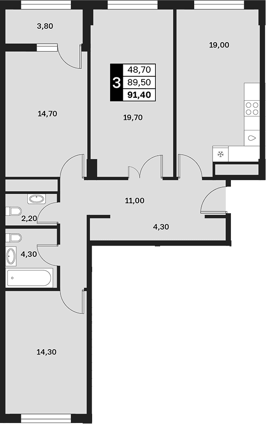 Продается 3-комн. квартира, 89.5 м²
